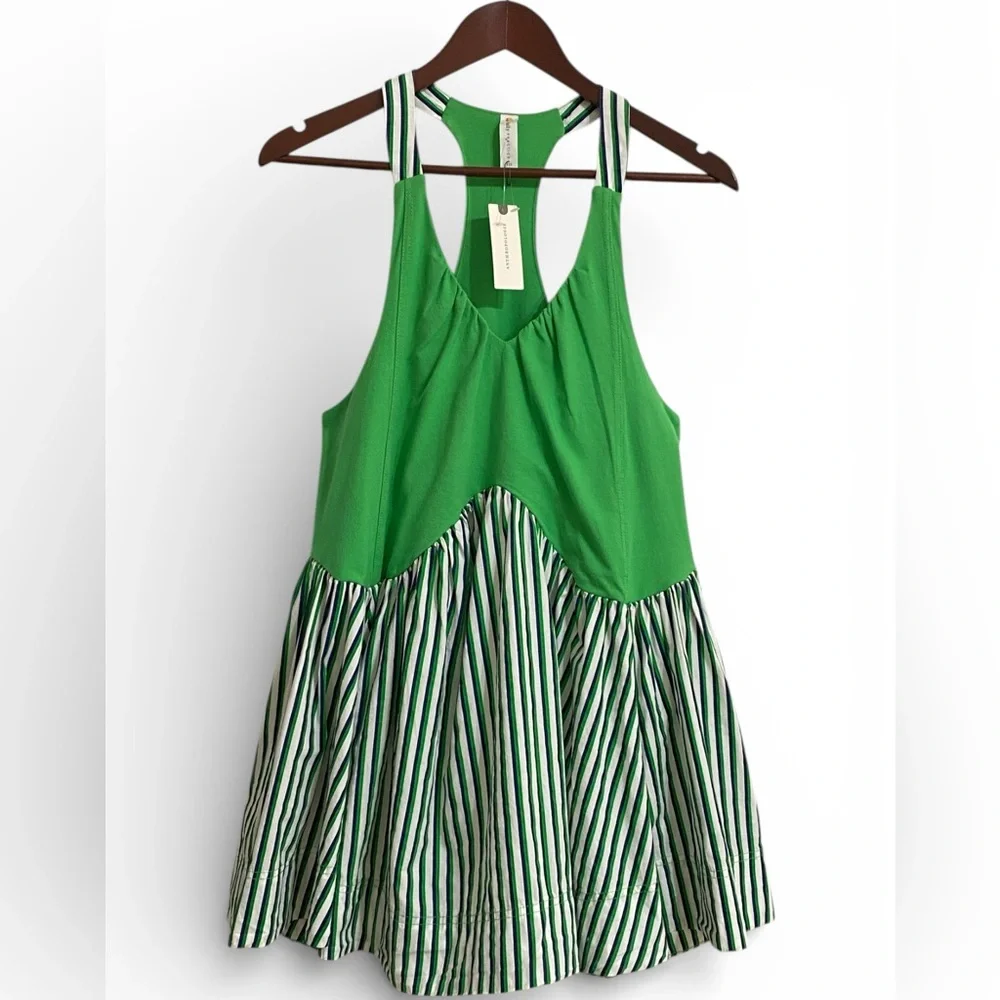NWT Anthropologie Green and White Striped Dress XXS - Picture 2 of 7